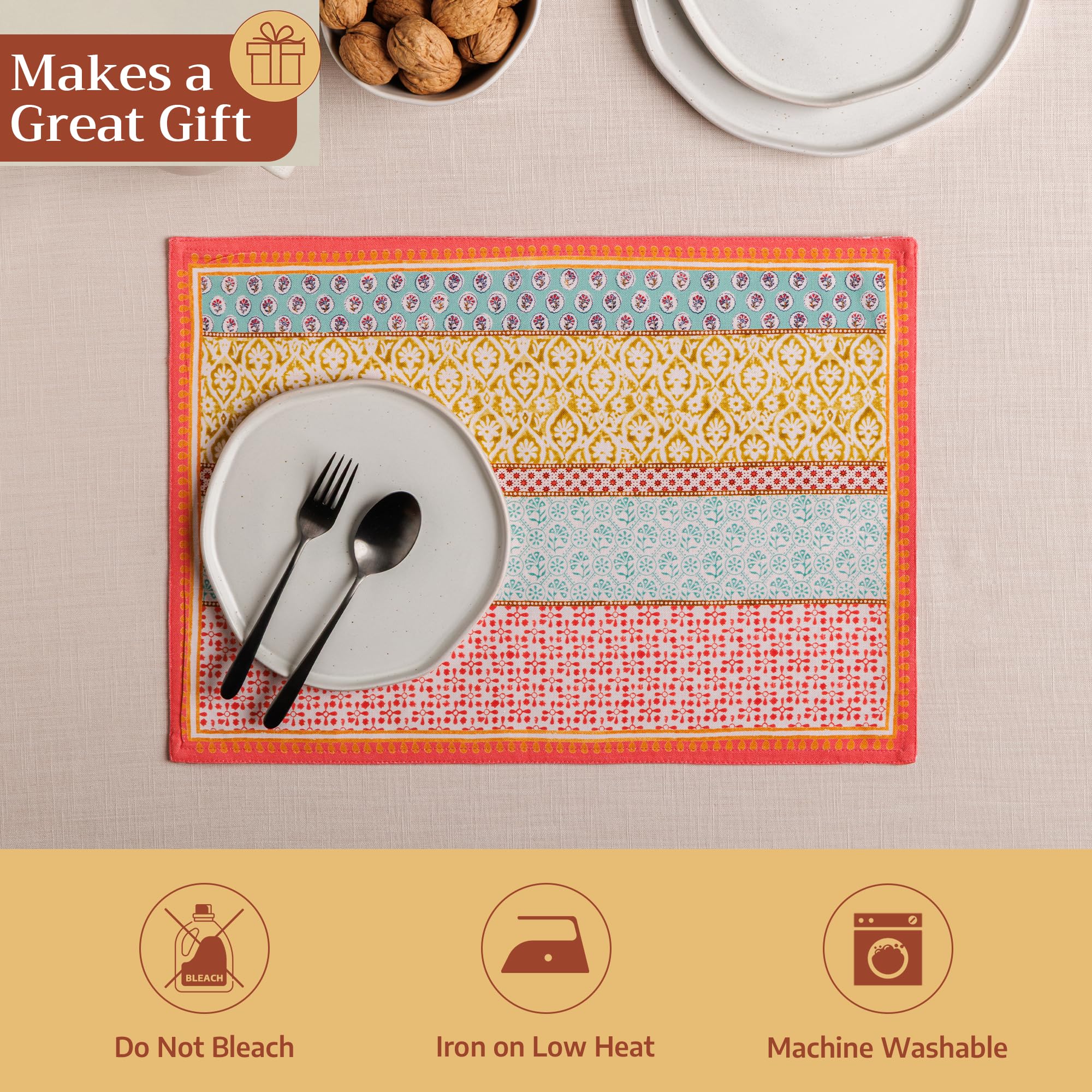 Maison d' Hermine Provence 100% algodón Juego de 4 manteles Individuales de Pascua para Mesa de Comedor | Cocina | Boda | Uso Diario | Cenas | Primavera/Verano (33 cm x 48 cm)