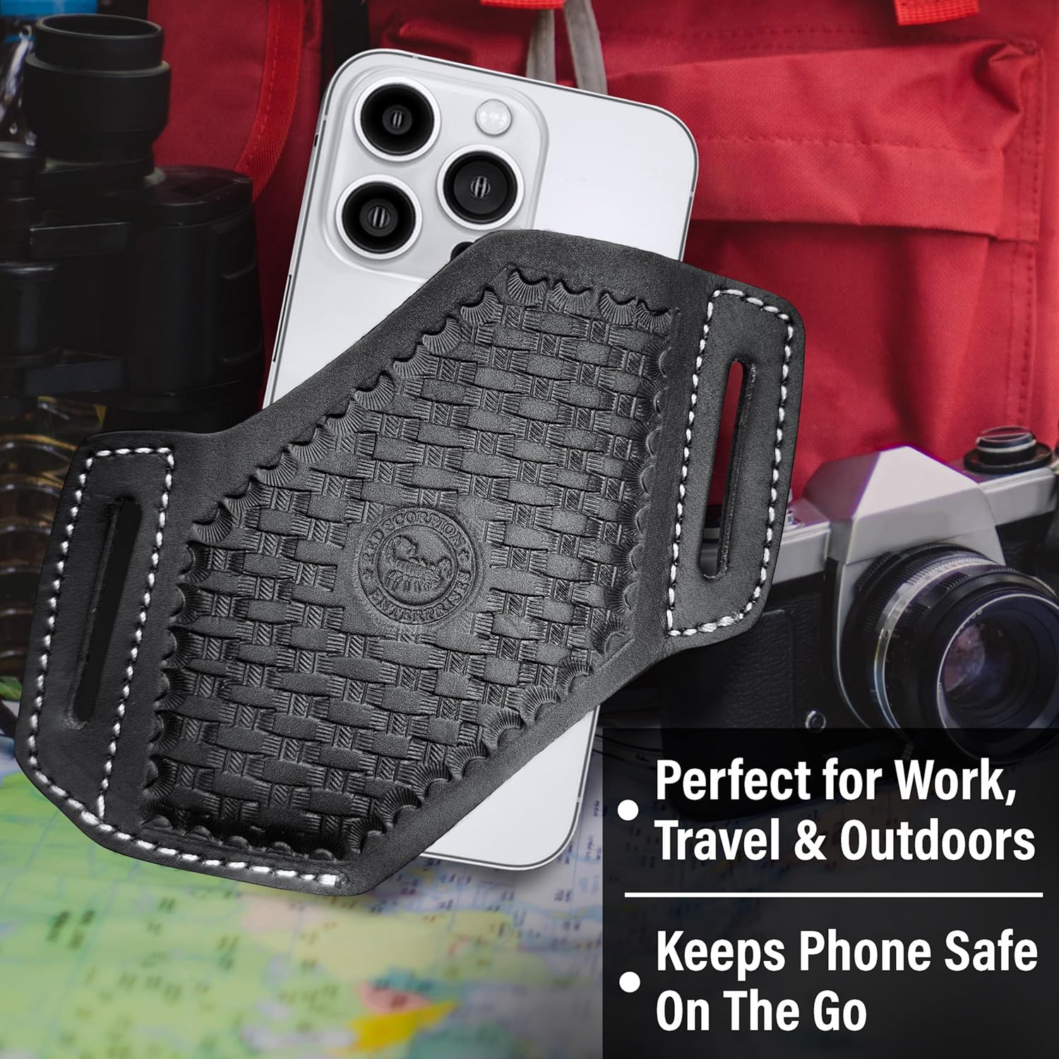 Universal Genuine Leather Phone Holster – Handmade Cross Draw Mobile Pouch with 2-Inch Belt Loop | Fits iPhone, Samsung Galaxy, Google Pixel & More | Vertical Leather Phone Case for Men (Black) - Image 6