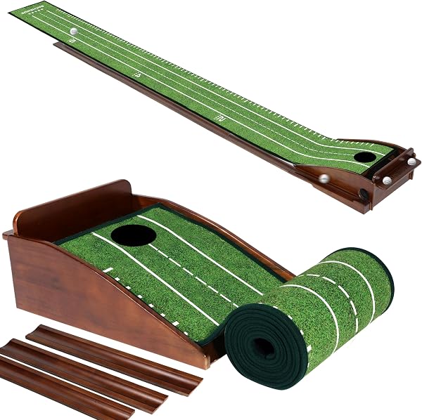 Dachenus Putting Green Indoor Mat Outdoor Golf Putting Mat with Automatic Ball Return - Ideal for Home, Office, and Outd