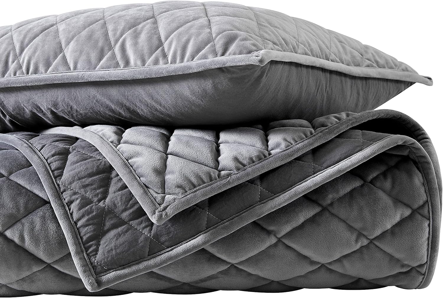 Vera Wang - King Quilt Set, Luxurious Velvet Bedding with Matching Shams, Lightweight Bedding Set (Diamond Velvet Charcoal Grey, King) King Charcoal Grey