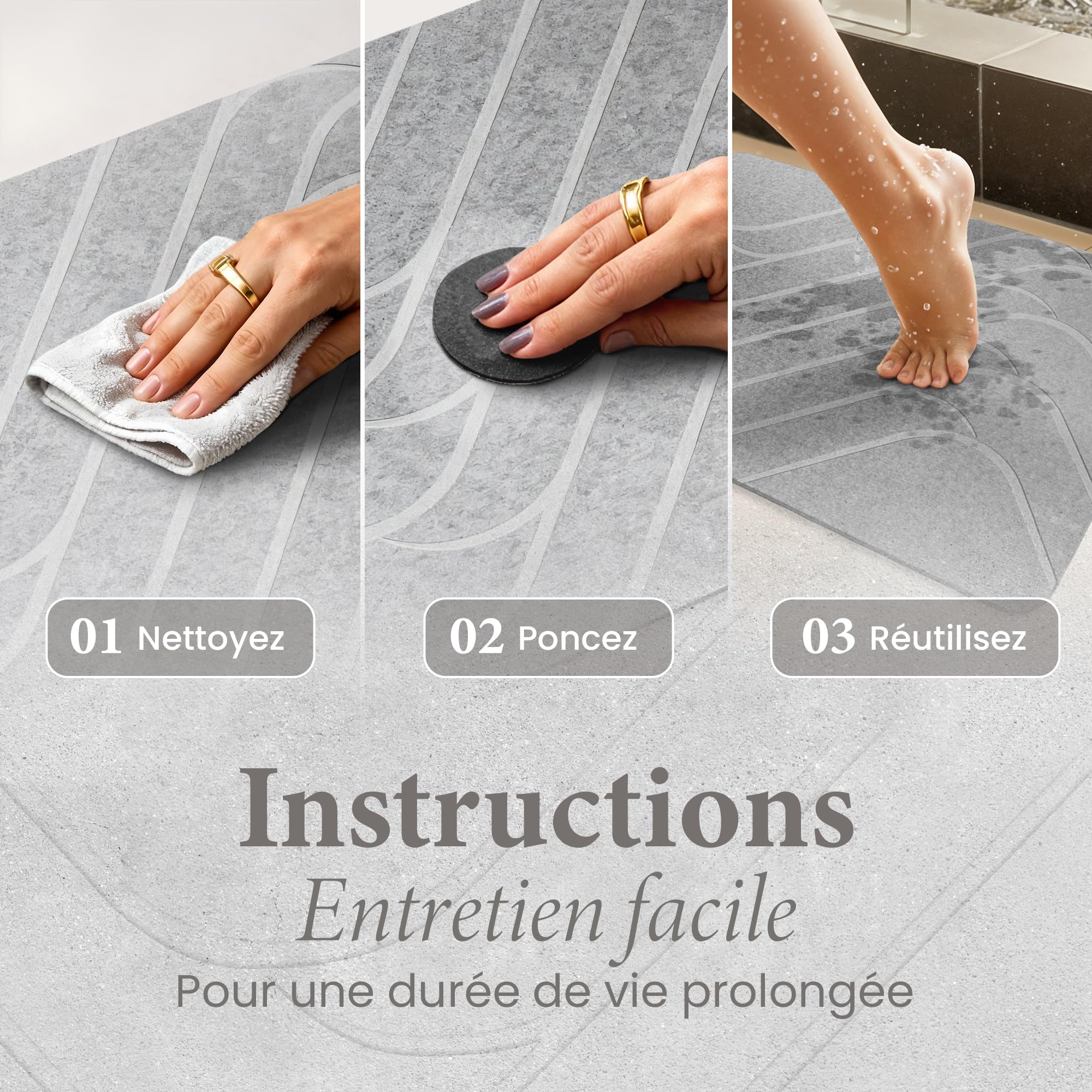 Tapis de Bain Diatomite 60×39 cm Antidérapant Absorbant Hygiénique Résistant aux Moisissures Séchage Rapide