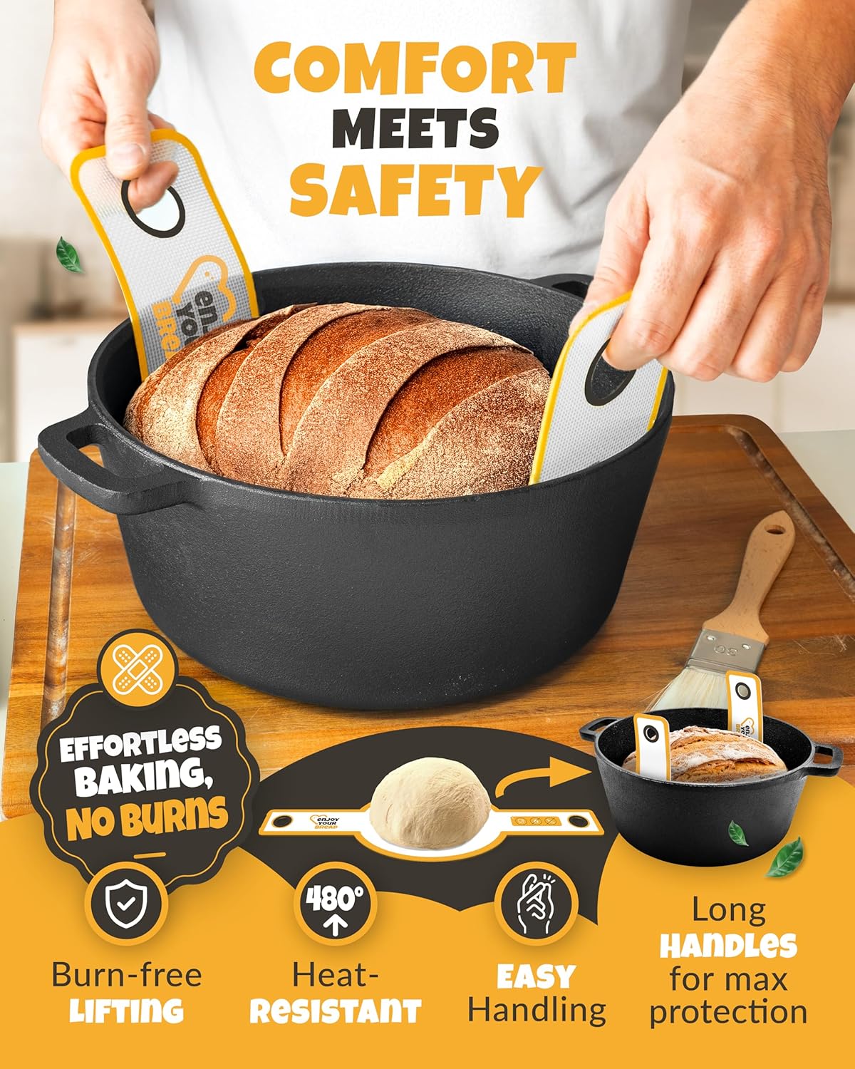 CRUSTLOVE 2 PCS Bread Sling Dutch Oven Silicone, Non-Stick Sourdough Sling & Baking Mat, Reusable & Easy to Clean – Heat Resistant to 480°F – Silicone Sourdough Sling for Artisan Bread Baking Supplies - Image 6