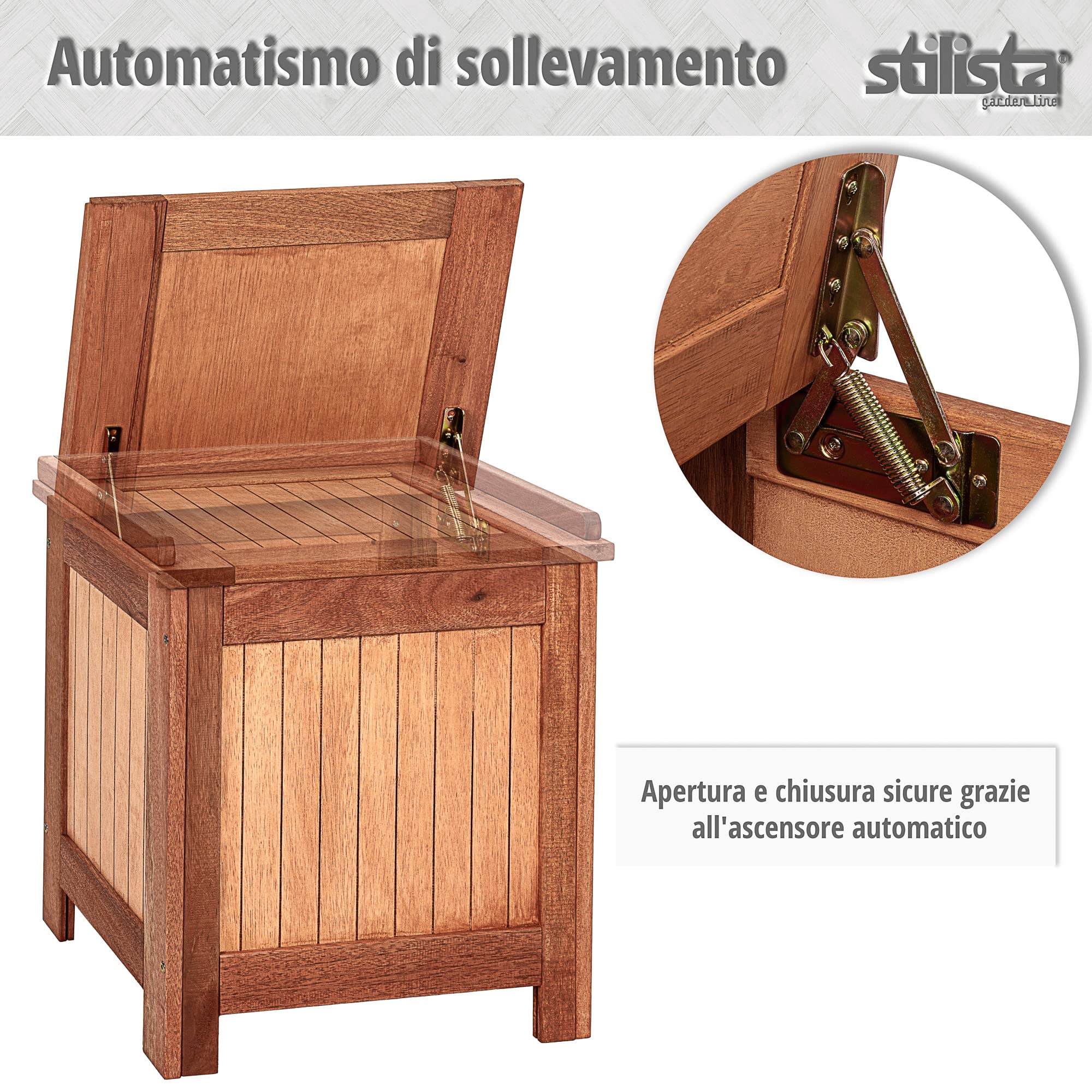 STILISTA Cassapanca da Esterno - in Legno Duro Oliato, 61 x 55 x 43 cm, Resistente, con Seduta, Quadrata - Contenitore, Portaoggetti, Baule, Cassa, Panchina, Box da Esterno, Giardino