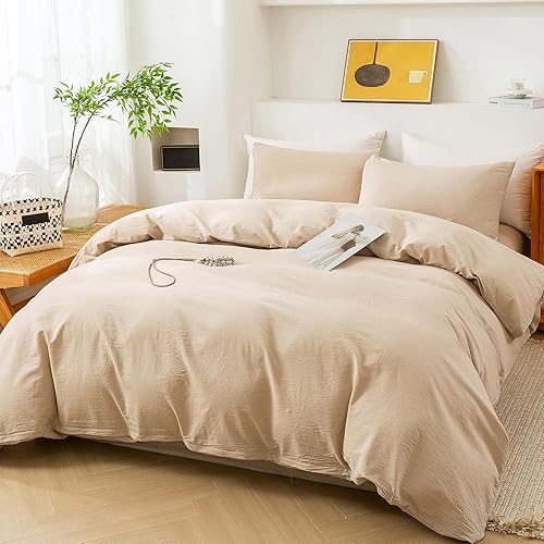 Miniatura 102 de ECOCOTT Funda de edredón tamaño King, juego de ropa de cama de 3 piezas, 100% algodón lavado, suave y transpirable con cierre de cremallera, 8 lazos