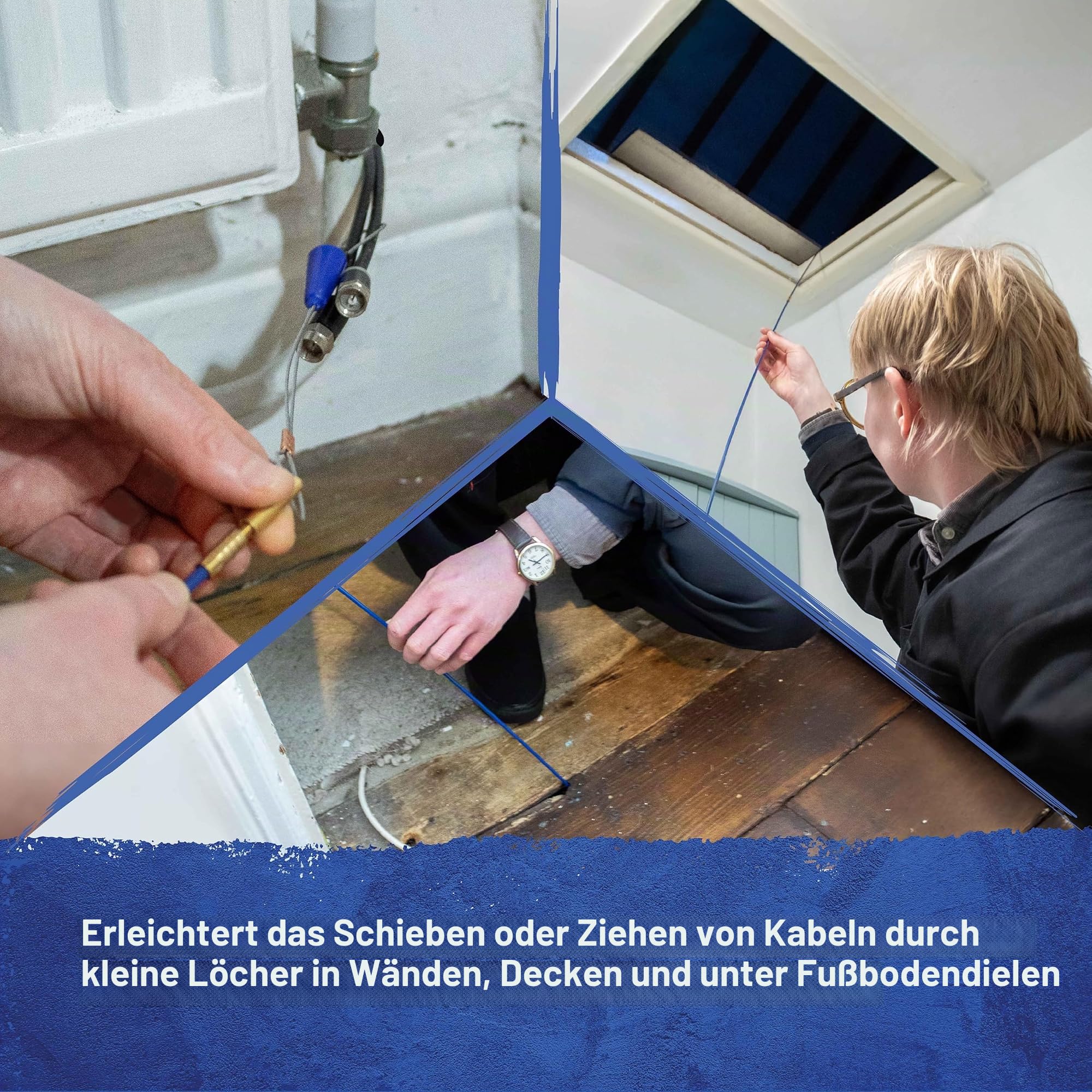 Faithfull Kabelzugstangen-Set mit Zubehör – 10 Meter, 4 mm Ø – 15-teiliges Set mit 10 x 1000 mm Fiberglasstangen, Einziehband und Aufbewahrungsrohr