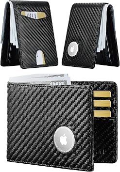 furid Leather Wallet Compatible with Airtag Slim Air Tag Wallet for Men RFID Blocking, Bifold, Front Pocket, Minimalist Card Holder