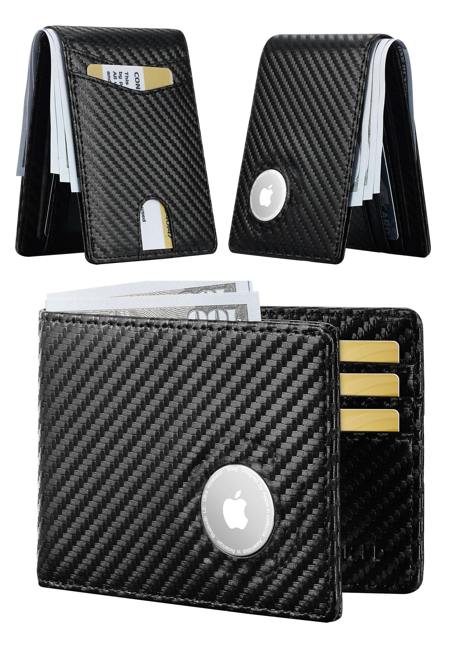 furid Apple Airtag Wallet Men Slim: Air Tag Wallet with Airtag Holder, RFID Blocking, Bifold, Front Pocket, Minimalist Card Wallet, Carbon Fiber Wallet