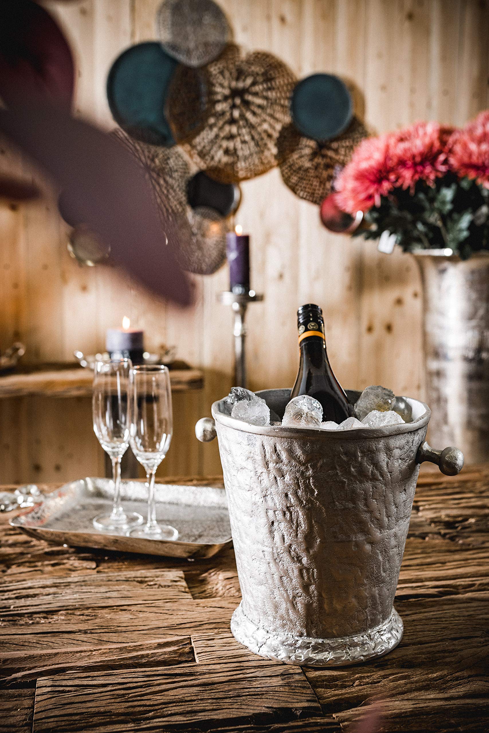 Champagnerkühler, Weinkühler, Flaschenkühler, Getränkekühler, Sektkühler, Metall Aluminium, Silber, Party - Kühler für Sekt, Wein und Champagner - 29 cm
