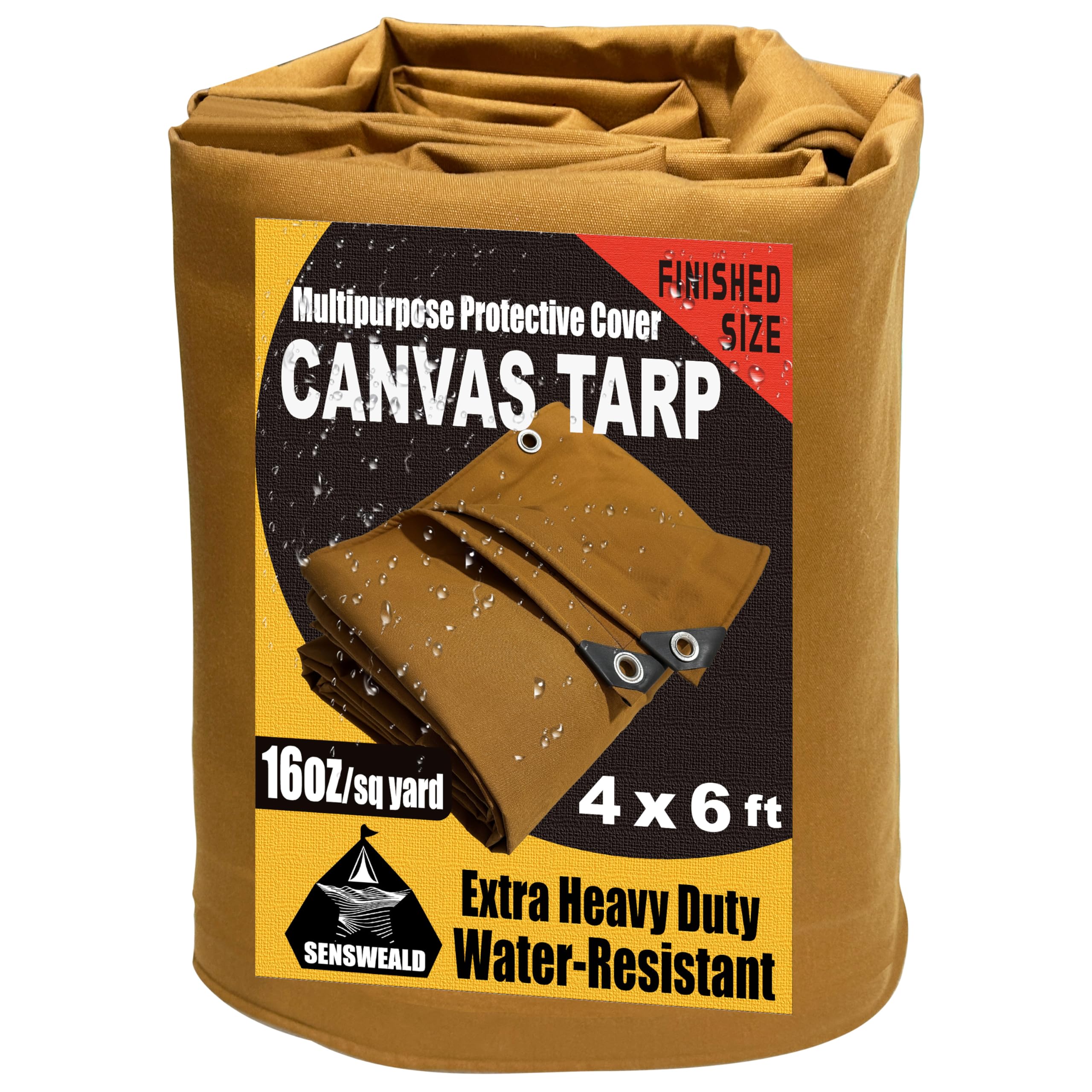 Small Heavy Duty Canvas Tarp 4x6 Feet 16oz Water-Resistant Canvas Tarp with Grommets?Tear Resistant, Durable, Multipurpose Protective Tan Cover for Camping, Tent, Car