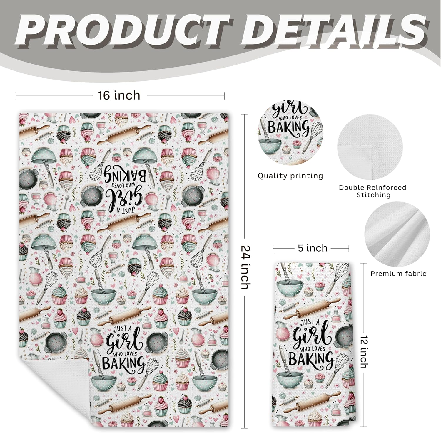 Gifts for Baking Lovers Women Kitchen Towels, Baker Gifts, Just a Girl Who Loves Baking Hand Dish Towels for Kitchen Bakery, 16x24 Inch - Image 2
