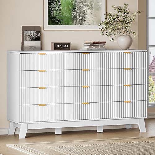 Miniatura 24 de Cómoda de 8 cajones con diseño acanalado, cómoda de 47.2" de ancho con 4 cajones modernos de estilo bohemio, cómoda de almacenamiento de madera