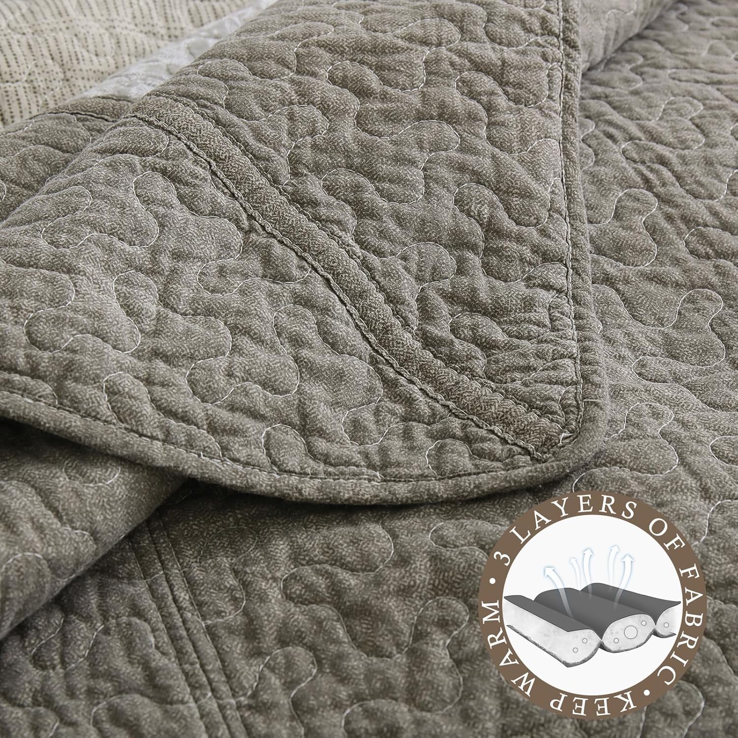 100% Cotton Oversized King Size Bedspread 120"x120" - Farmhouse Lightweight Cal King Quilt with 2 Pillowshams, Reversible Modern Striped Quilted Bed Coverlet for All Season, 3Pcs, Brown - Image 4