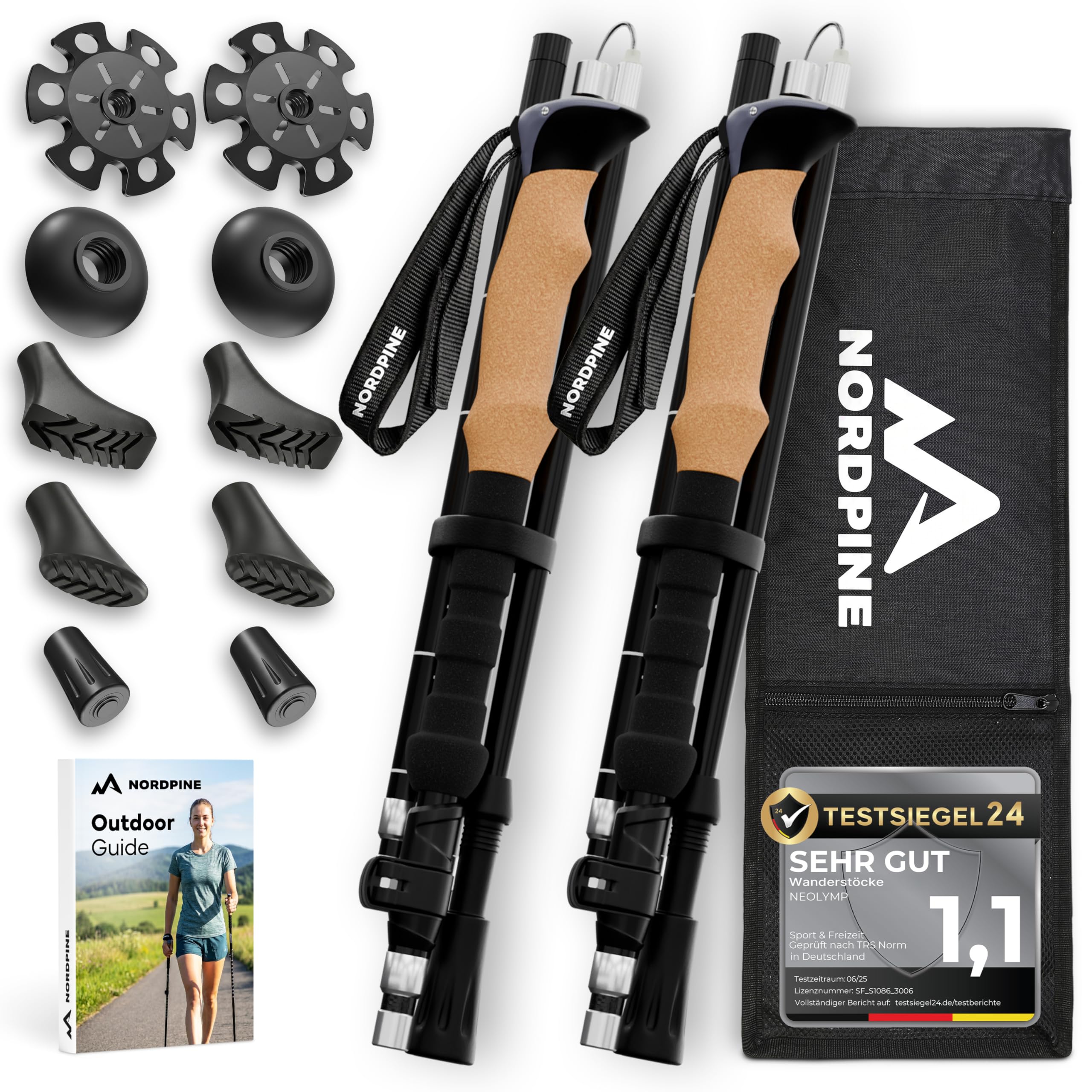 Wanderstöcke faltbar - Carbon & Aluminium für Damen & Herren - Ultraleichte Trekkingstöcke mit Korkgriff & Wolframspitze - Nordic Walking Stöcke mit Gummipuffer - Trekkingstöcke faltbar