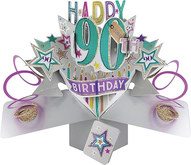 Second Nature POP166 90th Birthday Pop Up Greeting Card ,purple|white