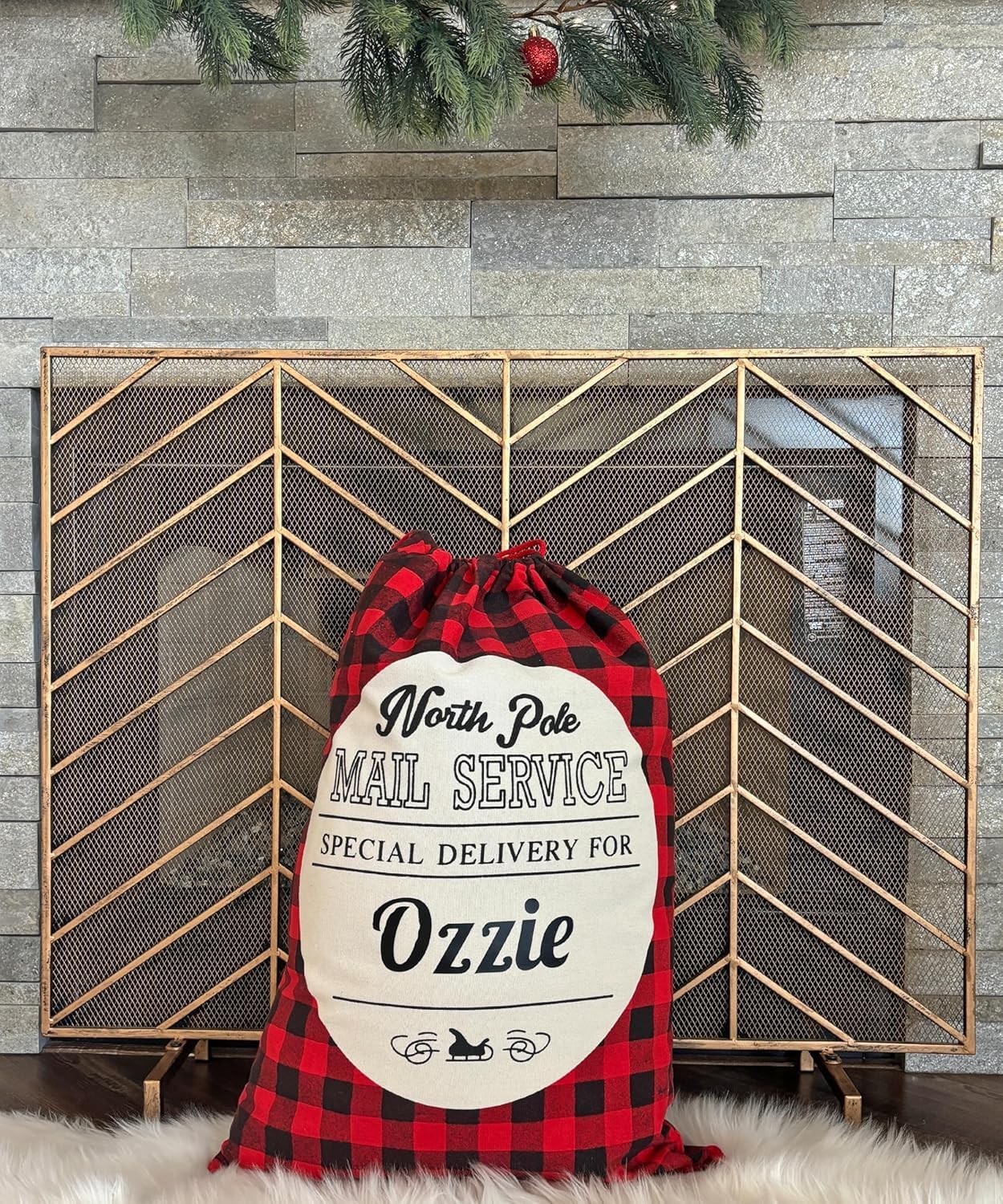 Custom Christmas Santa Sack with Name - Personalized Santa Claus Gift Bag - Drawstring Closure, Canvas, Large (27.5"x 19.7") - for Xmas Presents - North Pole Mail Service - Plaid, 3 Pack