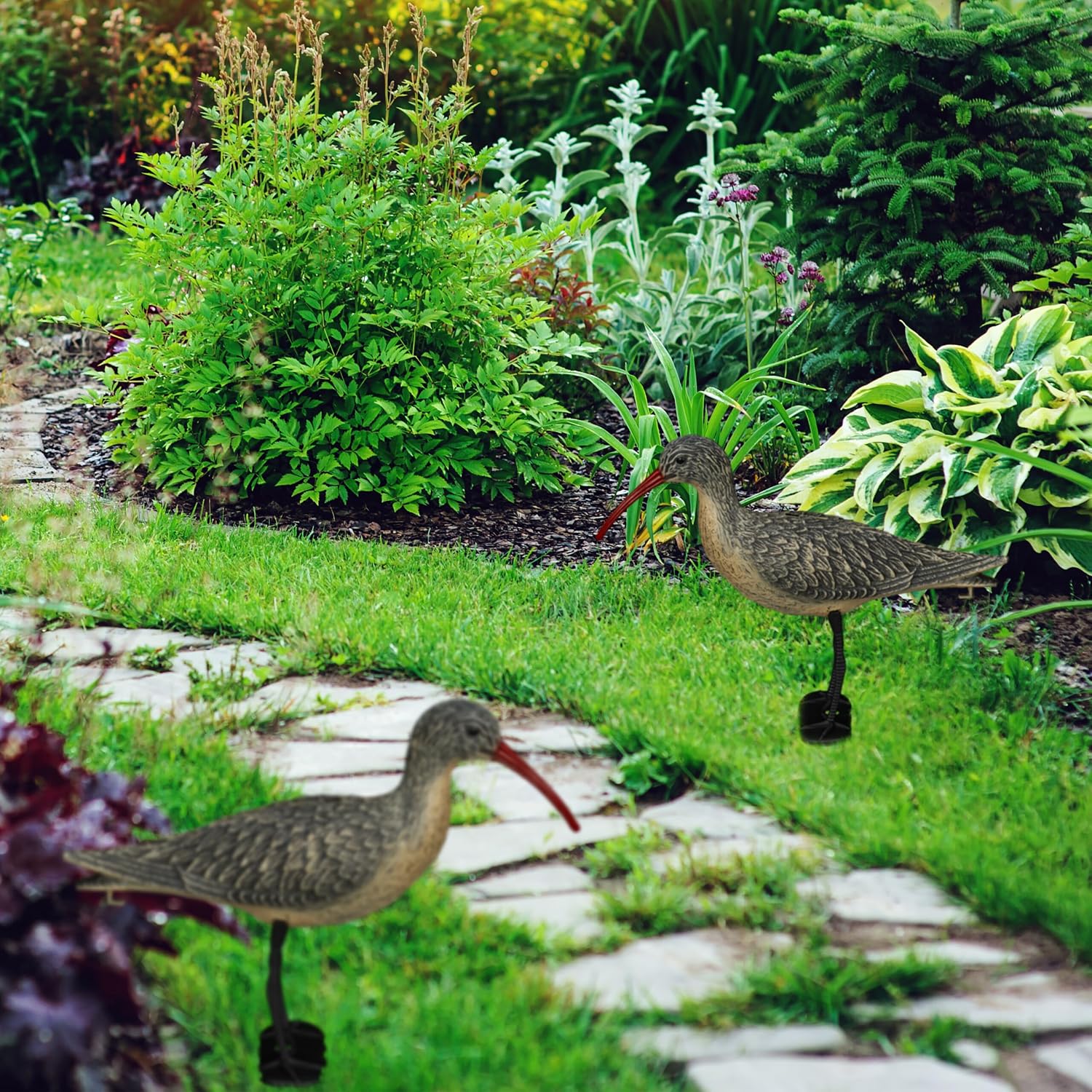 Relaxdays Garden Figurine Bird, Set of 2, HWD: 33 x 13 x 43 cm, Standing, Plastic, Weatherproof Decoration, Black/Brown
