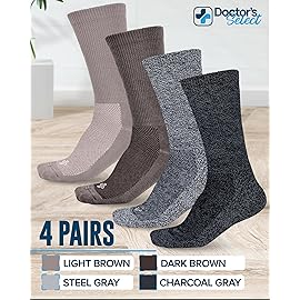Doctor\'s Select Diabetic Socks for Men 9-12 - 4 Pairs Crew Neuropathy Socks for Men | Brown