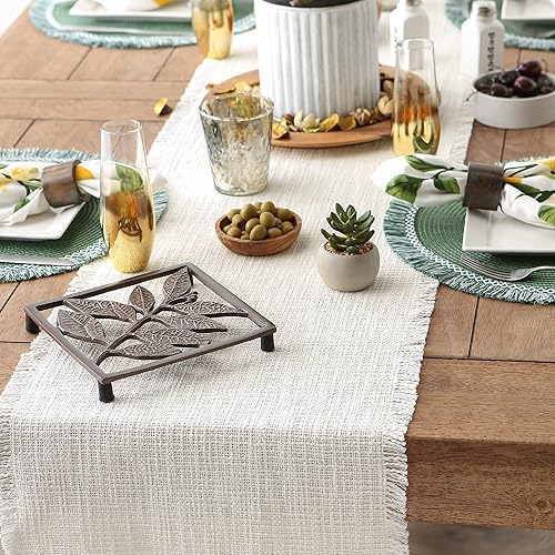 Miniatura 5 de DII Colección de mesa de lino, lavable a máquina, camino de mesa, 14.5x72, color crema