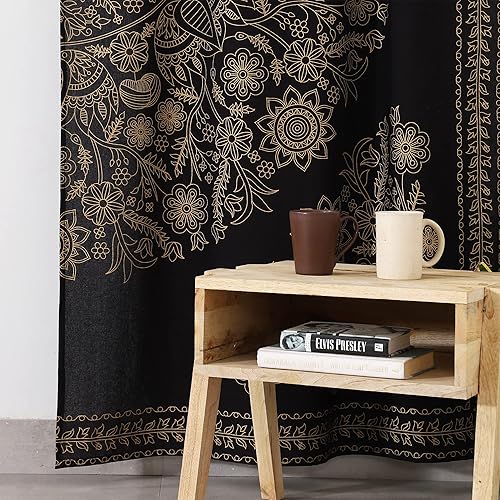Miniatura 3 de Popular Handicrafts India Hippie Mandala Bohemia Hermoso Bosquejo Cortina Cortina Dormitorio Sala Balcón Cenefa Paneles Negro Oro