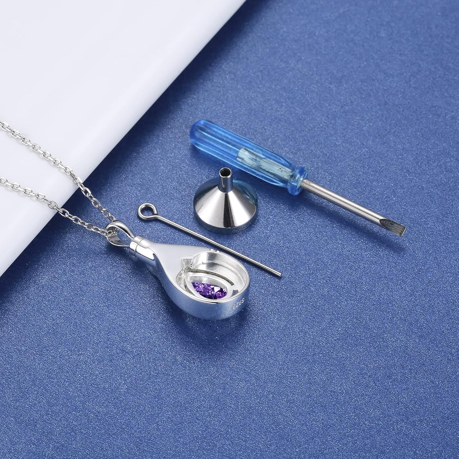 Sariel Teardrop Urn Necklace for Ashes - 925 Sterling Silver Blue Cremation Pendant Memorial Keepake Funeral Necklace Jewelry Gifts for Women Wife Mother - Image 5