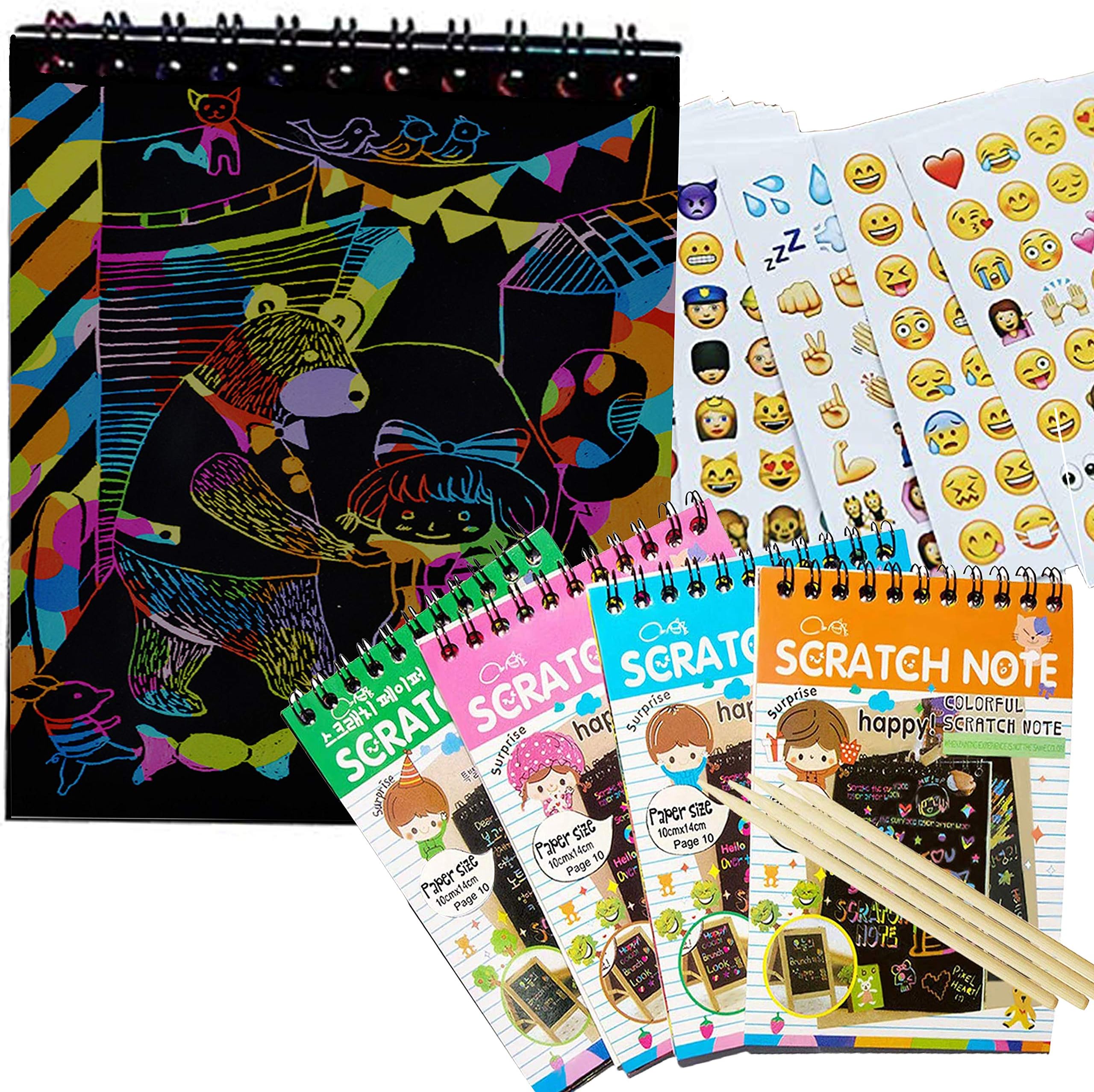 Black Paper Art Set for Kids, 4 Pack Rainbow Scratch Notebook Drawing Paper for Kids