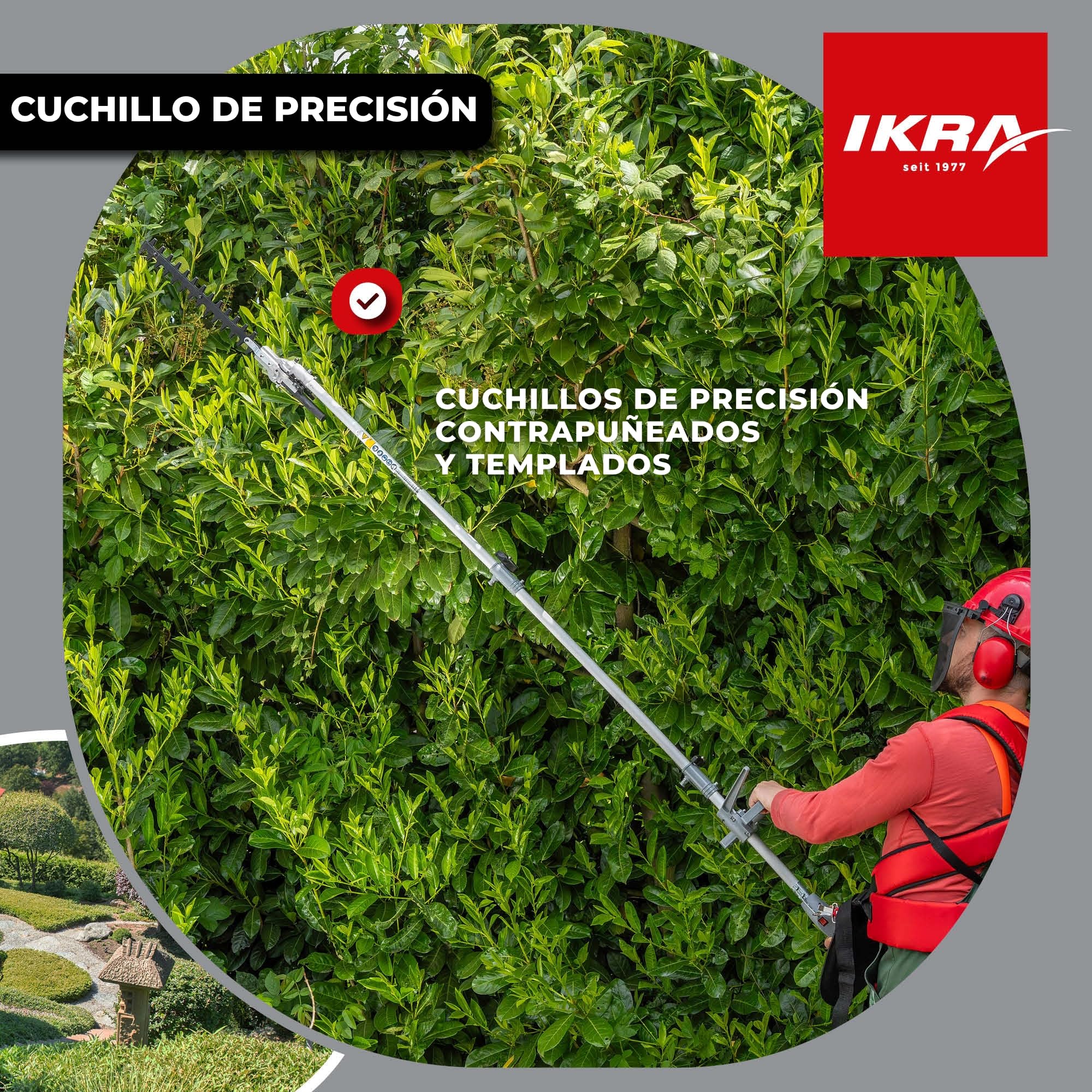 IKRA Herramienta multifunción IKRA IBKH 52-1 Gasolina 4en1, 51,7cm³, 1,5kW | 4 herramientas en una: desbrozadora, cortabordes, cortasetos y podadora, motor de 2 tiempos y sistema de arranque fácil