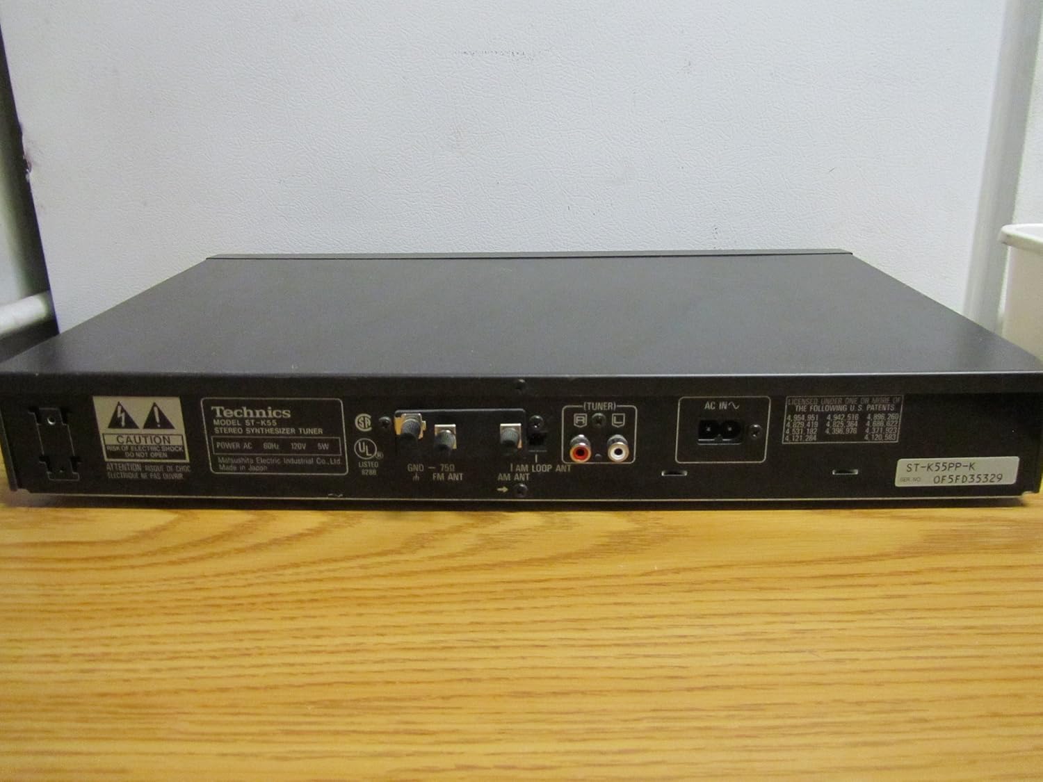 Rear view of the Technics ST-K55 Stereo Synthesizer Digital AM/FM Tuner showing input/output ports