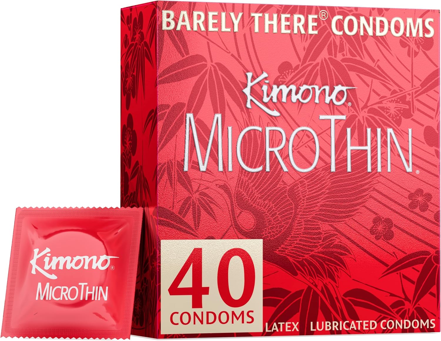 Kimono MicroThin Condoms Pack of 40 - Premium Lubricated Natural Latex, Thinnest, Vegan-Friendly, No Latex Odor - Thin, Strong, and Extra Sensitive