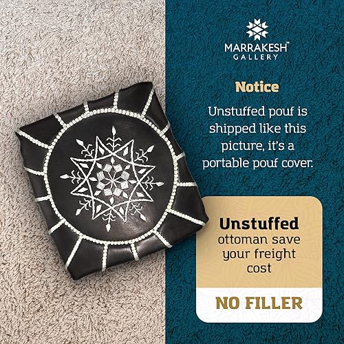 Miniatura 6 de Marrakesh Gallery - Funda de puf marroquí, otomana redonda y grande de piel, decoración bohemia para sala de estar, reposapies, sin relleno