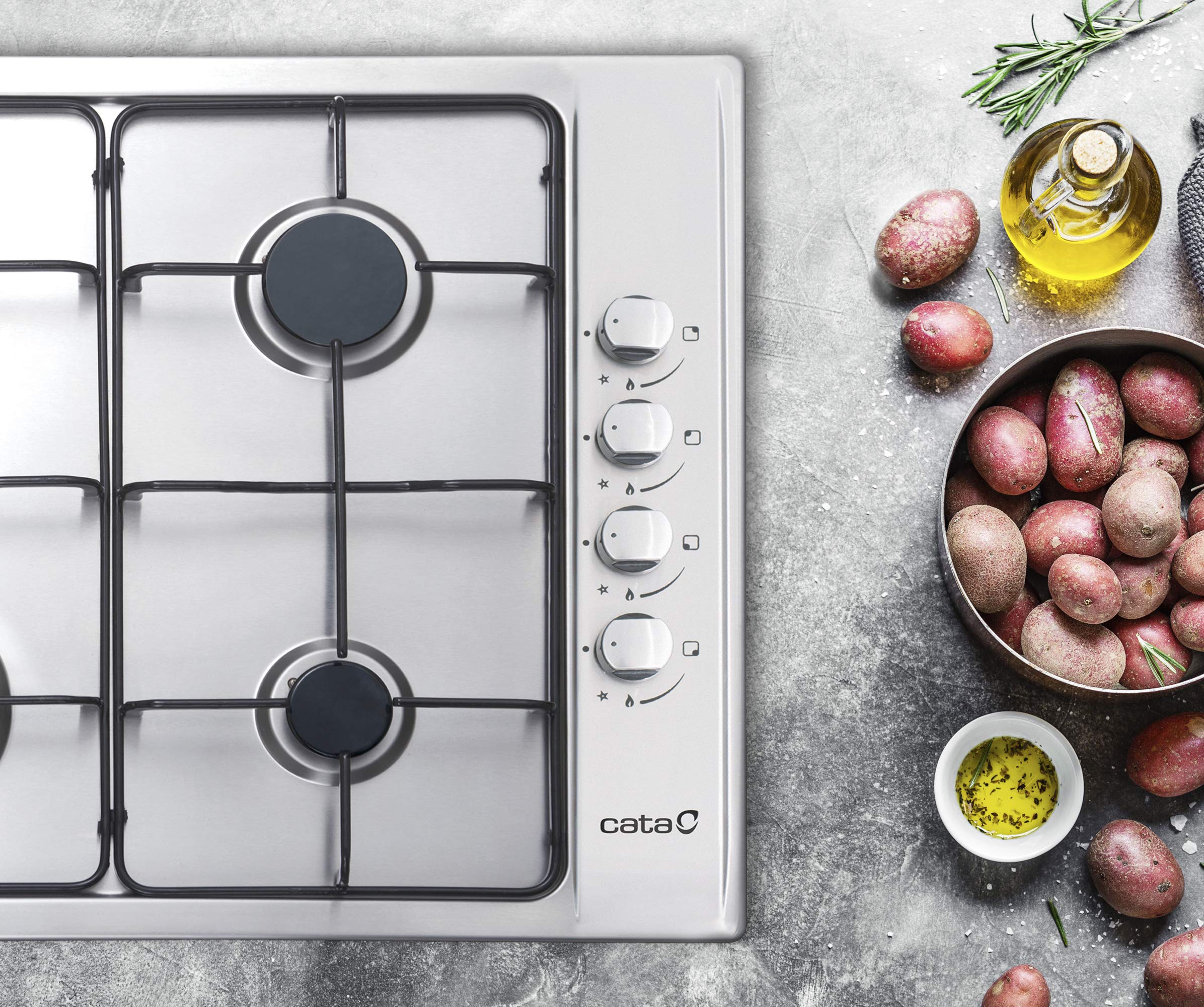 Cata Placa de Gas GIB 6004 X, 4 quemadores, Ancho de 58 cm, Potencia 7,5 Kw, Parilla Esmaltada, Inyectores Incluidos, Uso Exclusivo de Butano, Color Negro