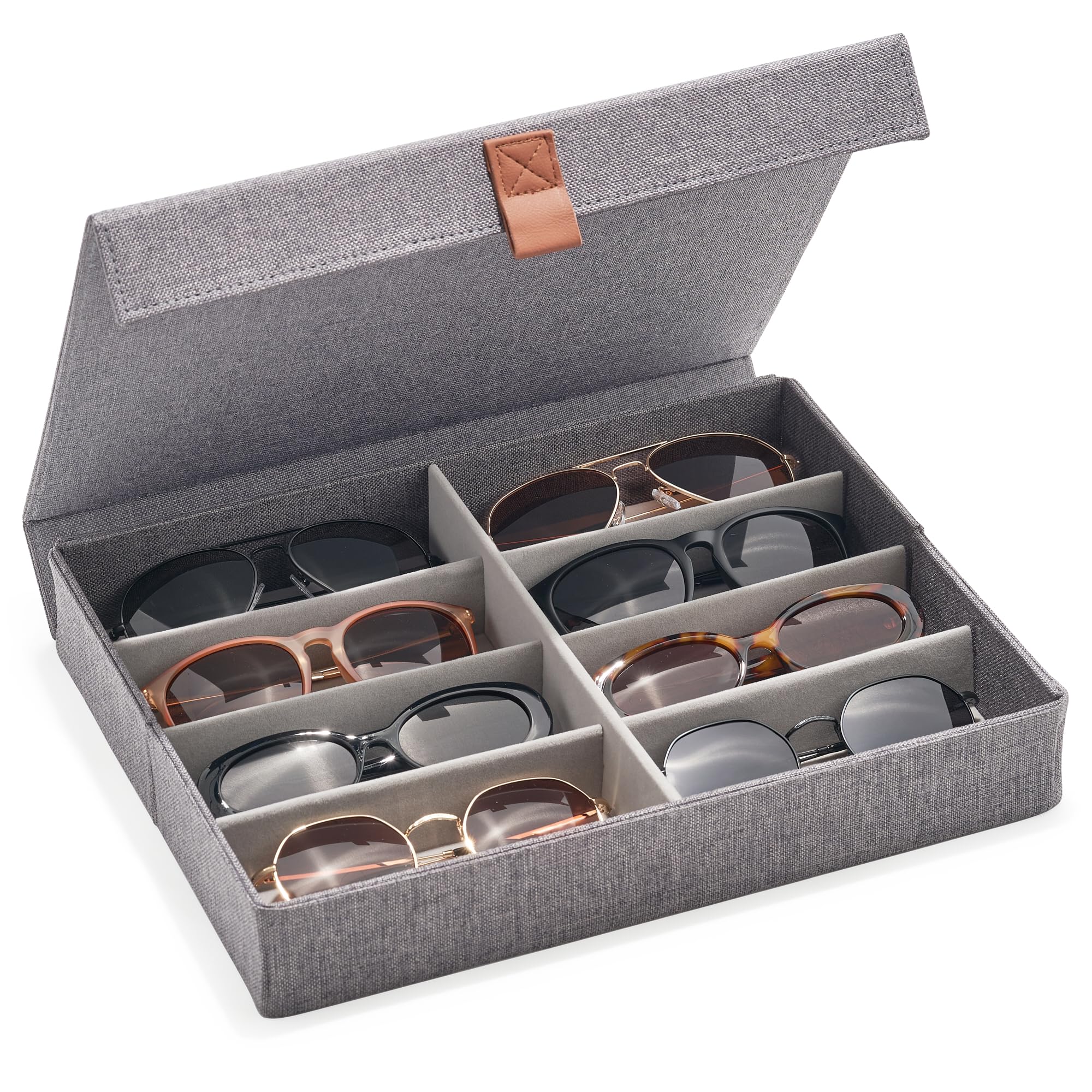 ZICOTOBeautiful Sunglass Storage Organizer For 8 Pairs - Stylish Case/Holder Displays Your Glasses And Protects From Dust