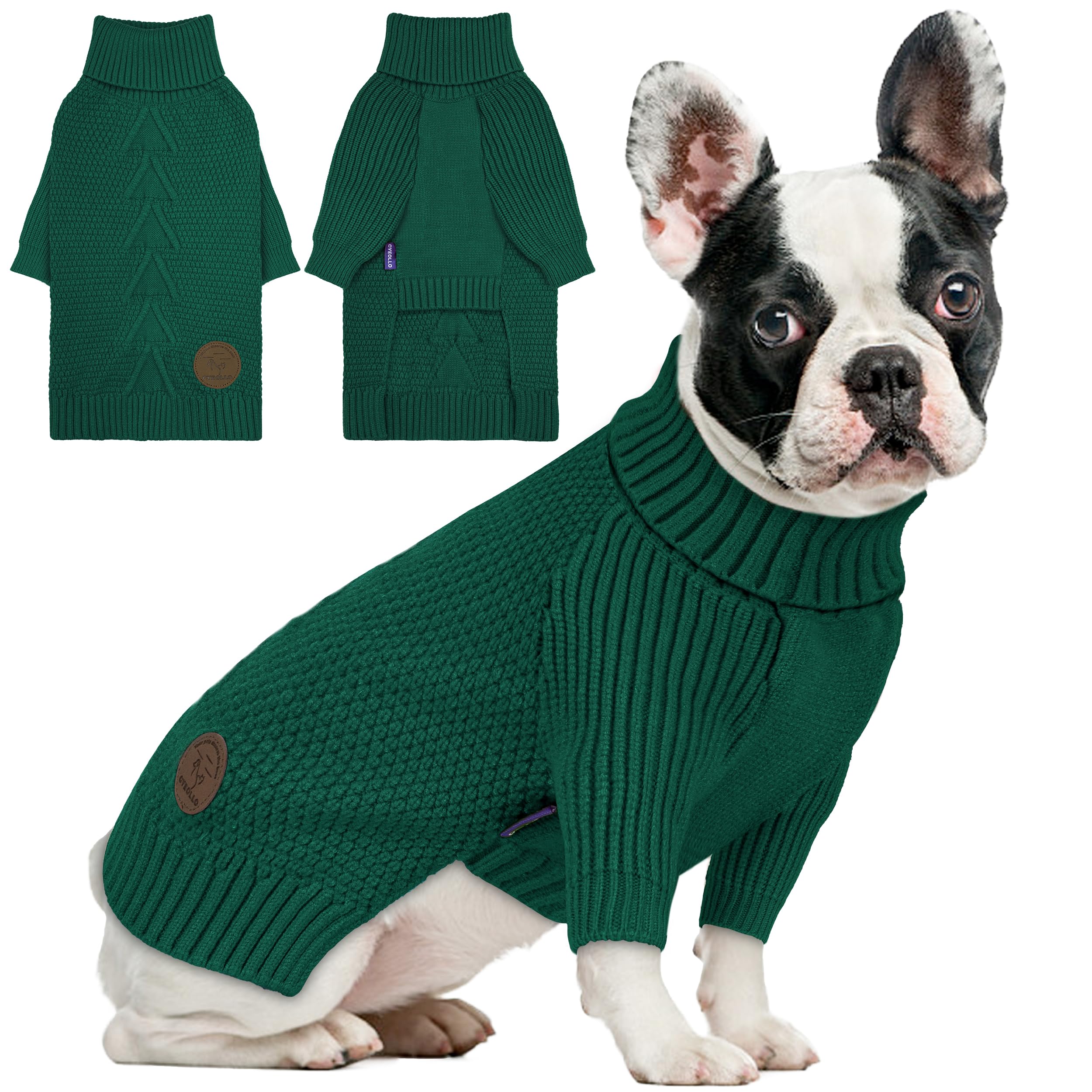 cyeollo Dog Christmas Sweater Pullover Turtleneck for Dogs, Classic Knitwear Fall Winter Cold Weather Dog Clothes Warm Pet Apparel Small Medium Large Dog Sweaters, Green S