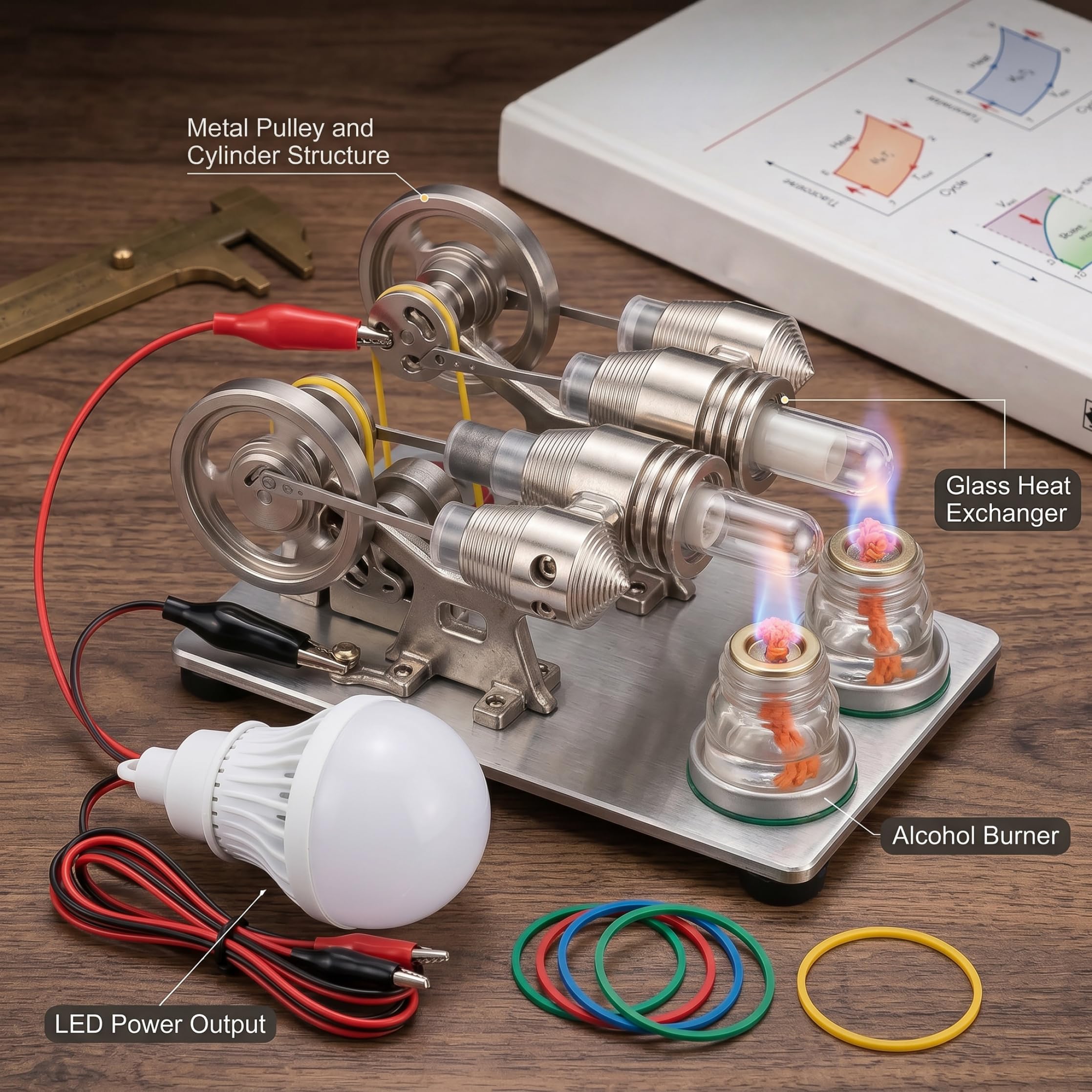 Kit Motore Stirling Modello Motore Stirling - Scienze della Formazione | Apprendimento pratico, ottimo per gli studenti, ideale per le fiere della scienza