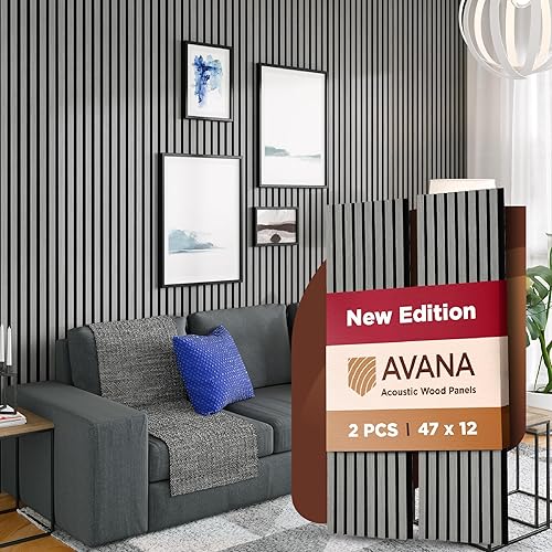 Miniatura 30 de Avana Paneles de pared de madera acústica de 94.4 x 12.6 pulgadas, 4 paneles acústicos de roble negro, 4 unidades, paneles de pared para decoración