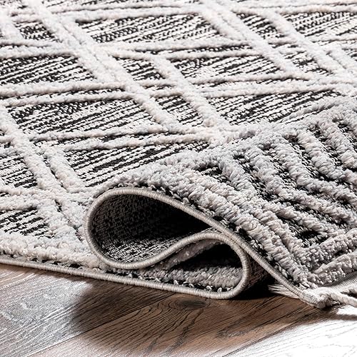 Miniatura 6 de nuLOOM Ansley - Alfombra marroquí de celosía con borlas, 6pies, cuadrada, color gris