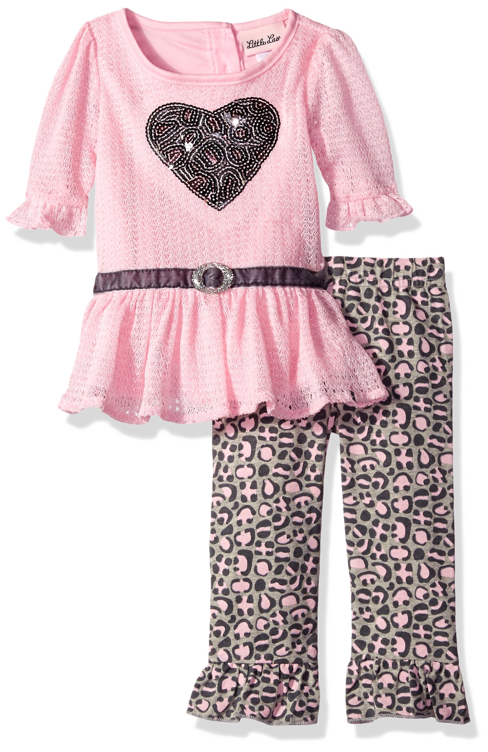 Little Lass Baby Girls' 2 Piece Legging Set Zigzag Crochet, Pink, 6-9 Months