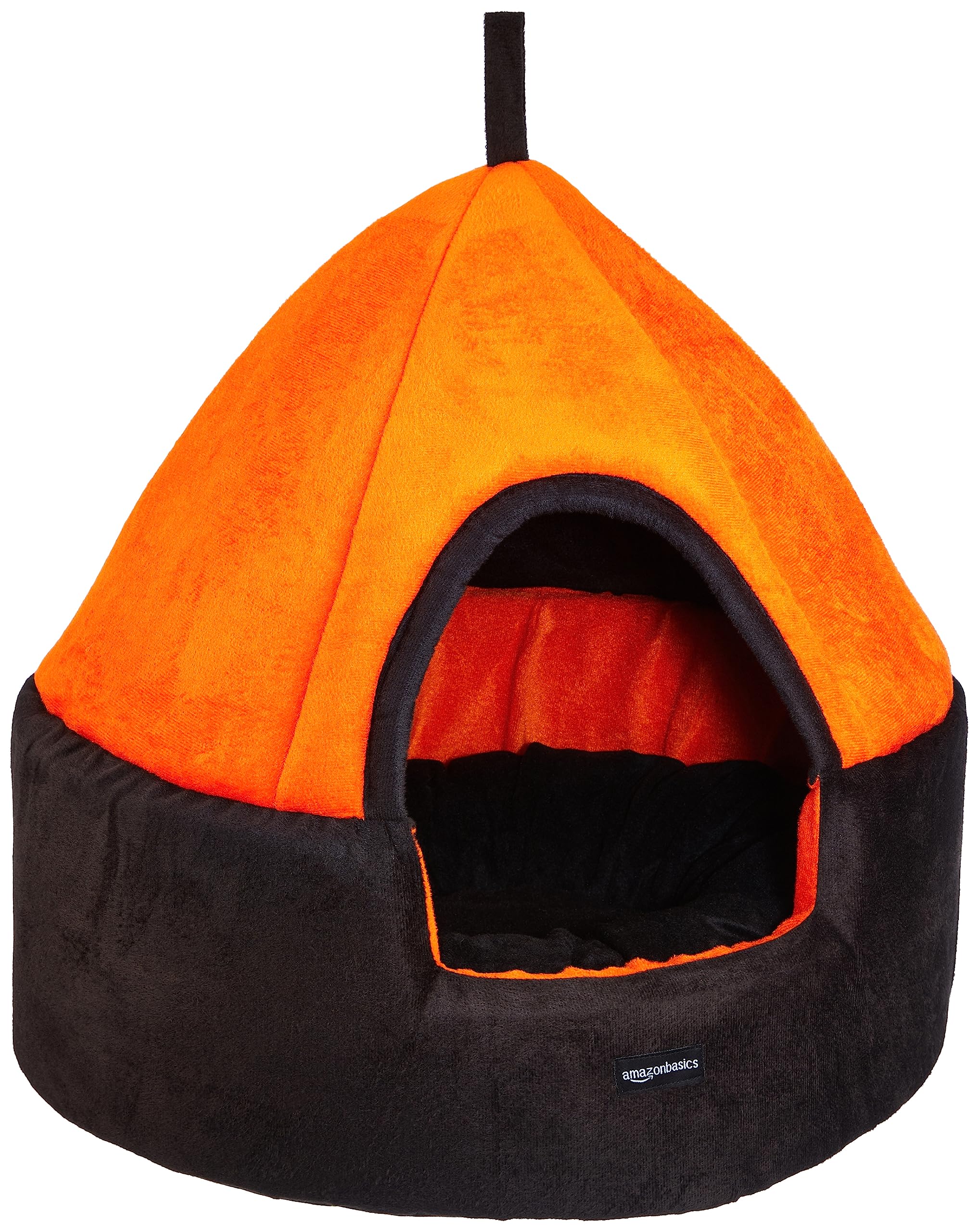 Amazon Basics Soft Velvet Fabric Dual Color Pet Hut Bed with Center Pillow | Small | Black and Orange | For Cats and Small Dogs | Easy to Clean | Unique Design | Diameter 18 Inch, Height 18 Inch (B0C5XL1HCX) Amazon Price History, Amazon Price Tracker