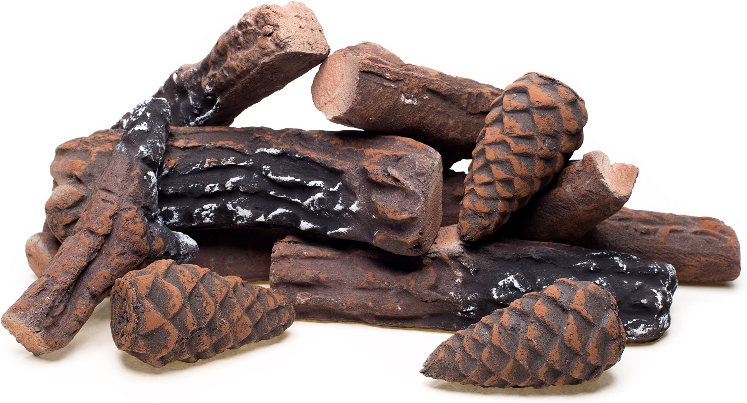 Petite Fake Fireplace Logs | 10 Piece Set of Ceramic Fiber Wood Logs and Accessories. Use in Indoor, Ventless & Vent Free, Electric, or Outdoor Fireplaces & Fire Pits. Realistic & Clean Burning