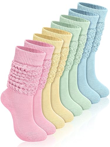 Janmercy 4 Pairs Slouch Socks for Women Bulk Stacked Boot 80s 90s Neon Slouch Knit Scrunchie Socks - Pastel Color - Medium