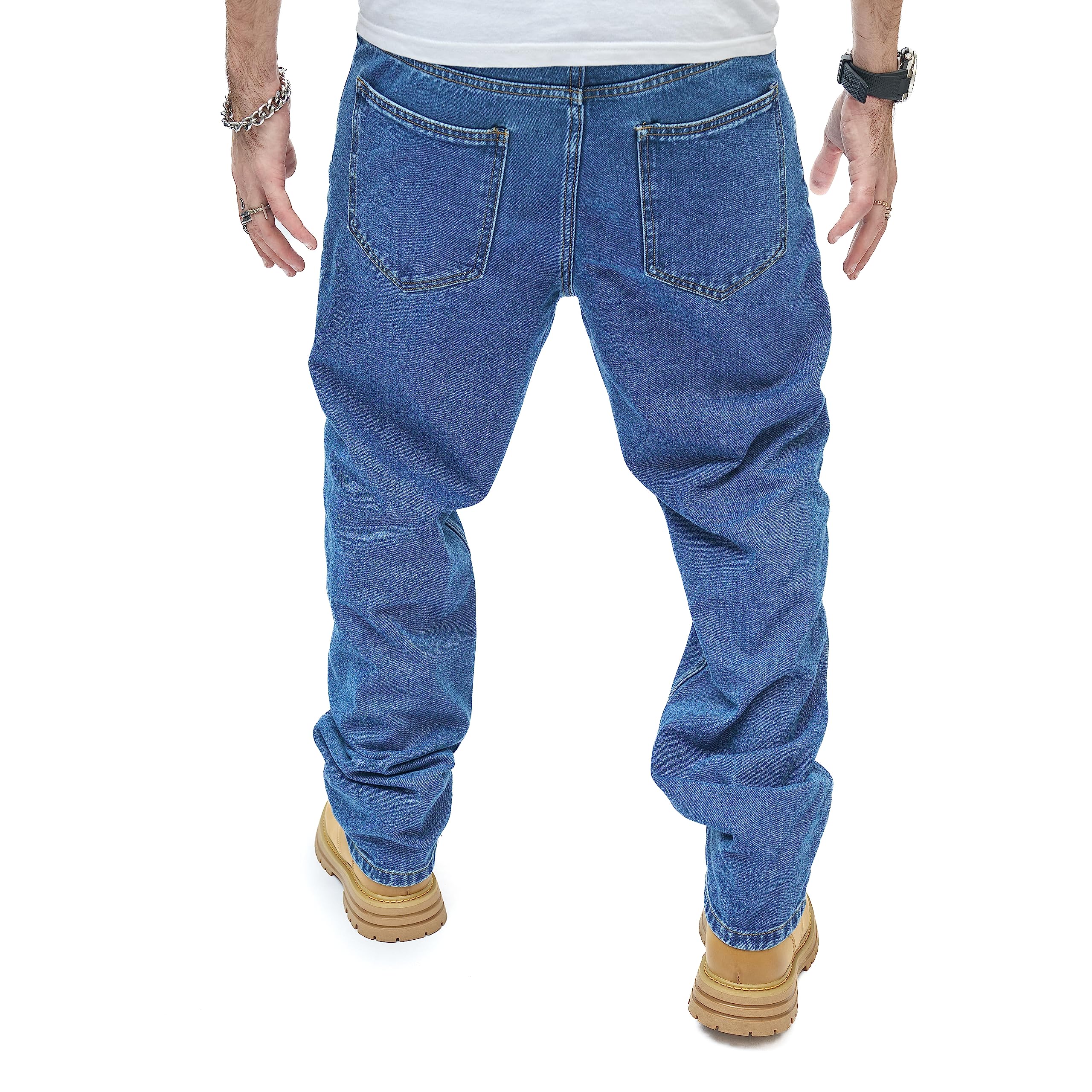 WEIBUMAOYI Pantaloni larghi da uomo, vestibilità comoda, jeans da falegname a gamba dritta lavati oversize, Blu scuro 001, 46