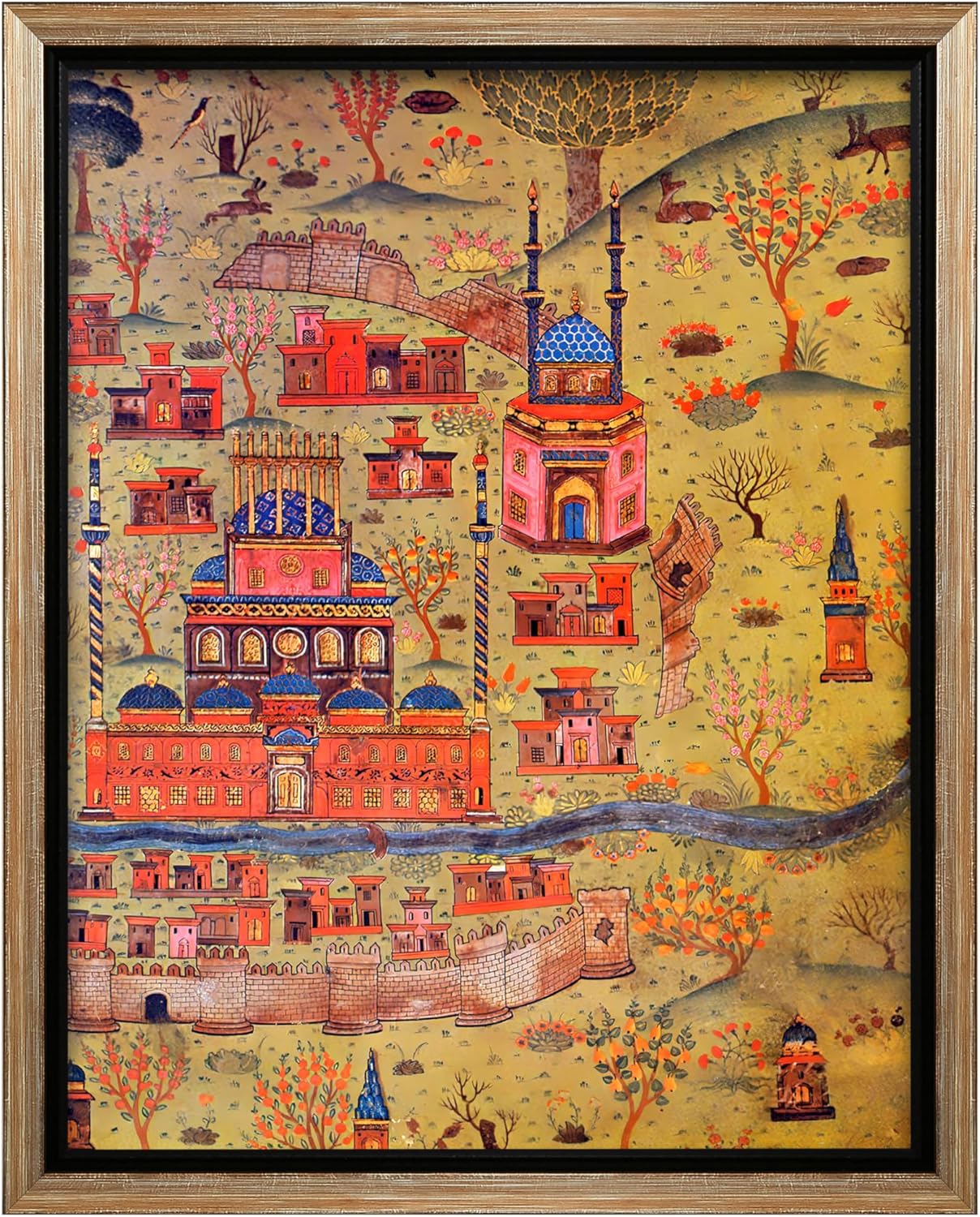 Poster Master Map Canvas - Retro Matrakci Nasuh Soltaniyeh Print - Ottoman Empire Art - Iran Art - Gift for Men, Women, Travel Lover - Decor for Living Room, Office - 24x32 Silver Framed Canvas
