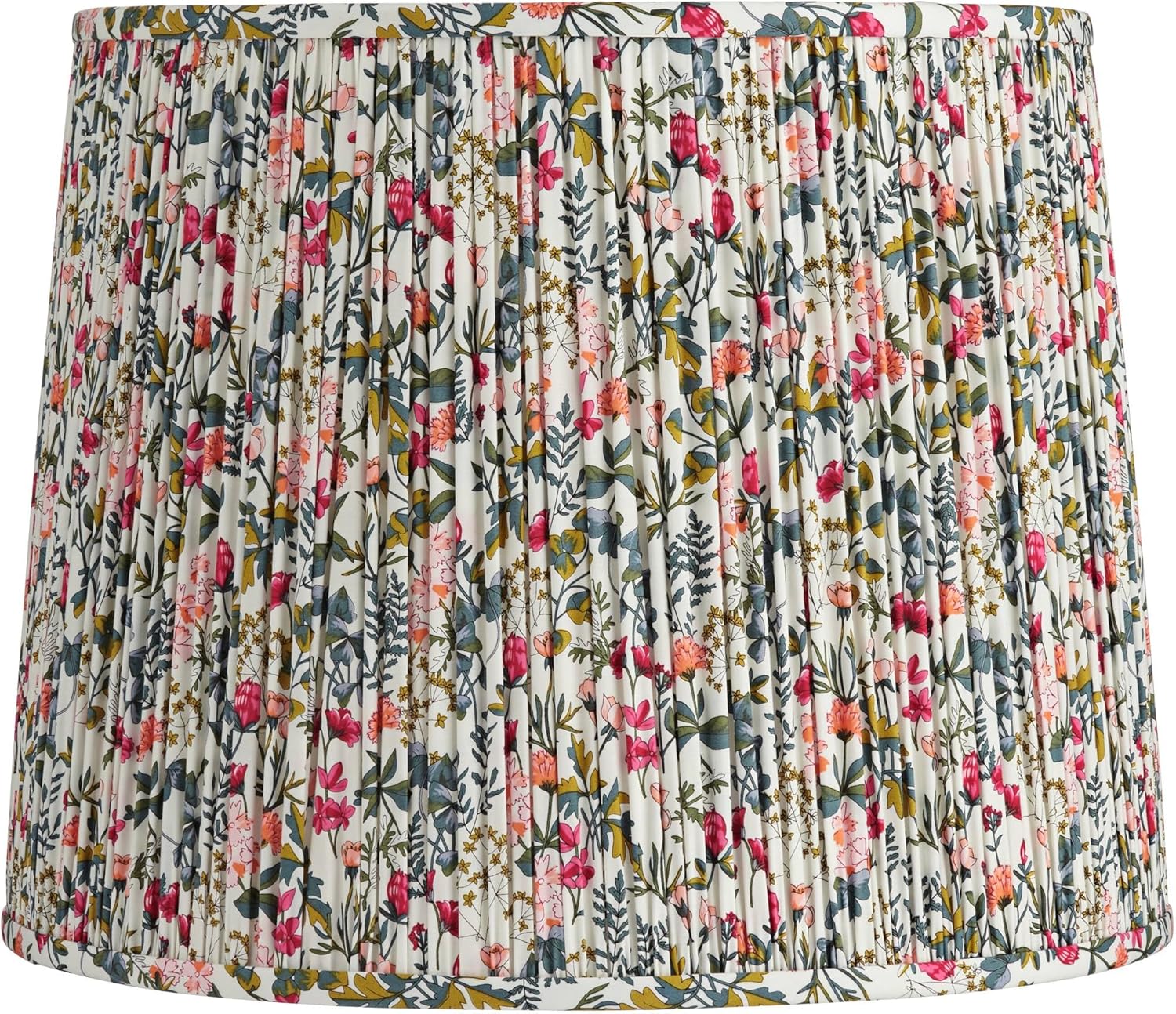 Sally 13" Top x 15" Bottom x 12" High x 12" Slant Print Cottage Core Lamp Shade Replacement Large Meadow Drum Tapered Farmhouse Country Fabric Pleated Floral Pattern Spider Harp Finial - Springcrest