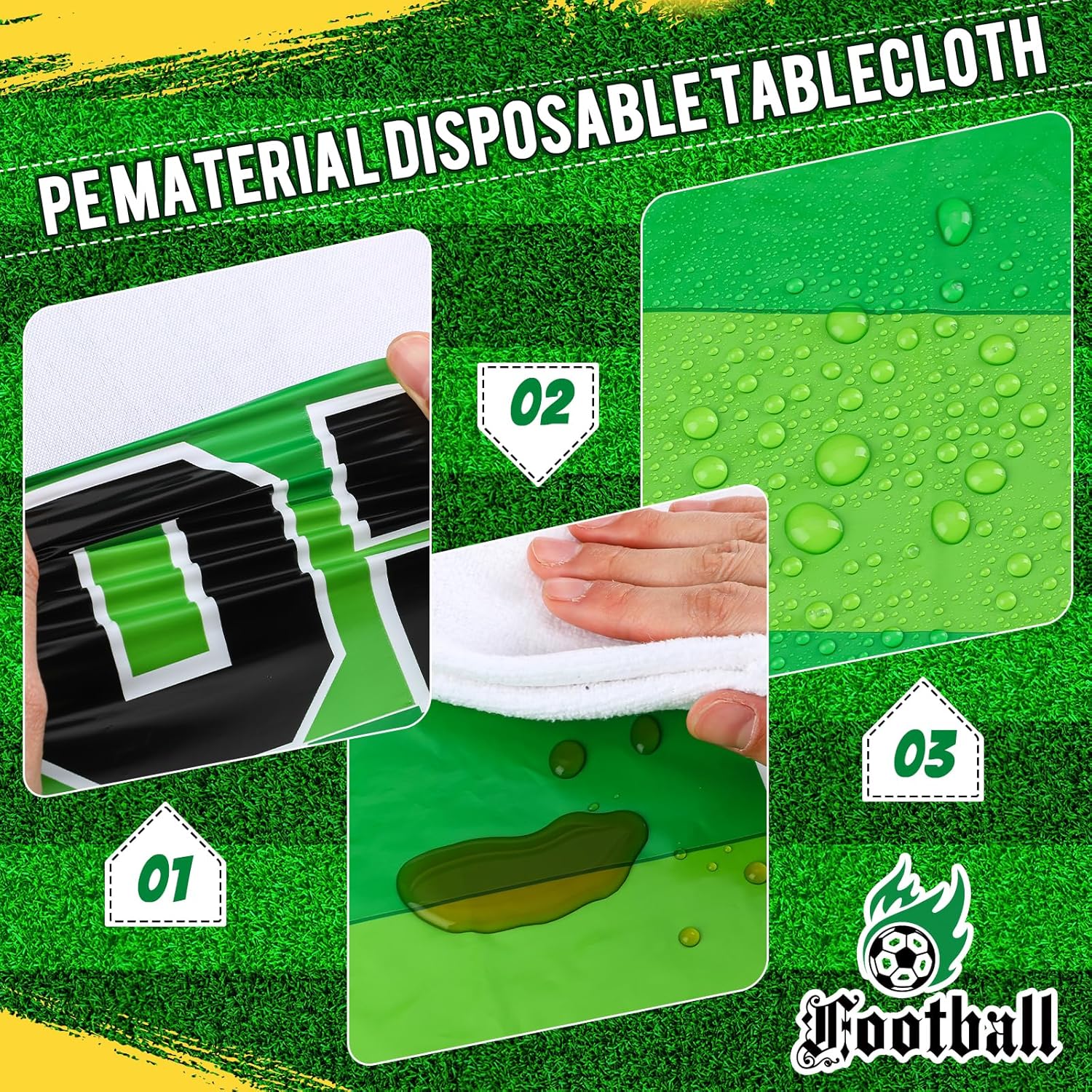 Oudain 4 Packs Soccer Party Decorations Supplies Soccer Tablecloth, 54" x 108" Disposable Plastic Rectangular Table Covers for Soccer Themed Birthday Party Sports Game Decoration - Image 3