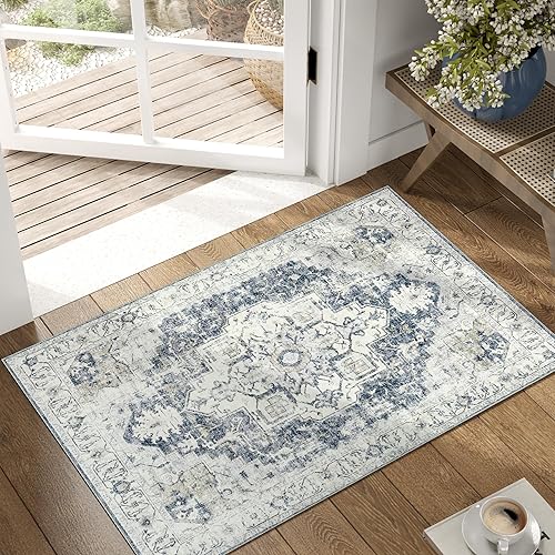 Miniatura 24 de jinchan Alfombra de Área 2x3 pies Alfombra Vintage de Entrada Lavable Bohemia Tapete Interior para Puerta Medallón Floral Tapete Pequeño para Puerta