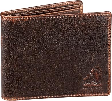 BULL GUARD RFID Blocking Bifold Wallets for Men with 2 ID Windows - Large Capacity Full Grain Leather Credit Card Wallet…, Wild Mustang Brown, Classic