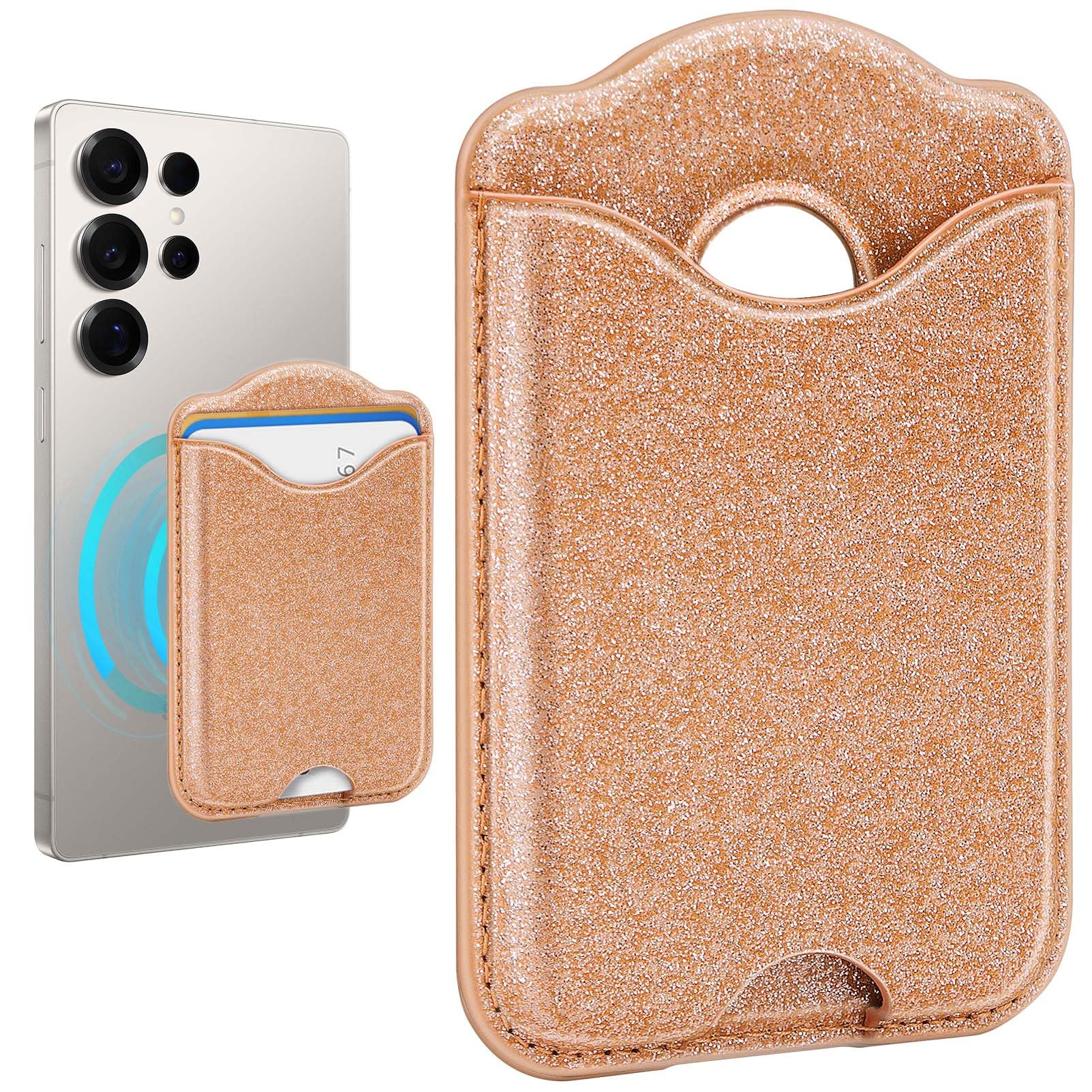 Fjcdslwx Compatible with Magsafe Wallet Magnetic Card Holder -Glitter Gold Phone Wallet for Galaxy S25 Series,iPhone 17/16/15/14/13 Series for Women Teen Girls for Apple Mag RFID Magnet,Fit 3 Cards-image-31