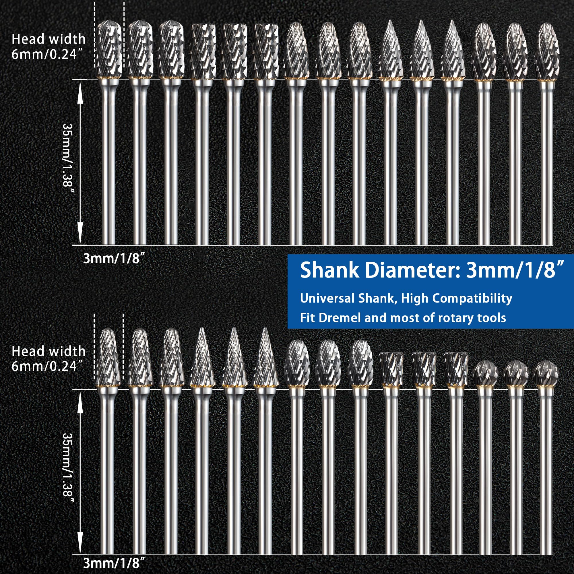 30Pcs Carbide Burr Set 1/8" Shank Compatible with Dremel Rotary Tool — Amazon image 3