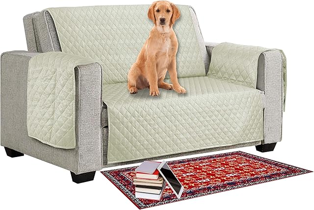 MIA we dress your home Sofa Protectors Anti Slipcover from Pets/Dogs/Kids Sofa Covers 3 Seater Couch Covers Furniture Protector Covers Soft Quilted with Non Slip Strap Seat