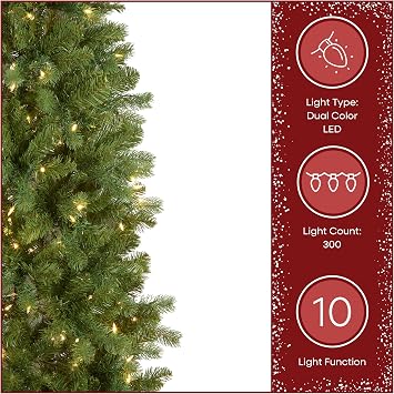 National Tree Company 6.5 ft Pre-Lit Downswept Douglas Fir Slim Artificial Christmas Tree, 300 LED Lights, 640 Tips, PowerConnect, Foot Pedal, 10 Light Functions, Includes Stand, Green