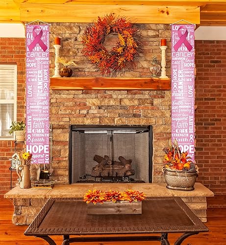 Miniatura 6 de Cartel de concientización sobre el cáncer de mama, decoraciones para puerta de porche, pancarta para exteriores, esperanza y fe, cinta rosa para